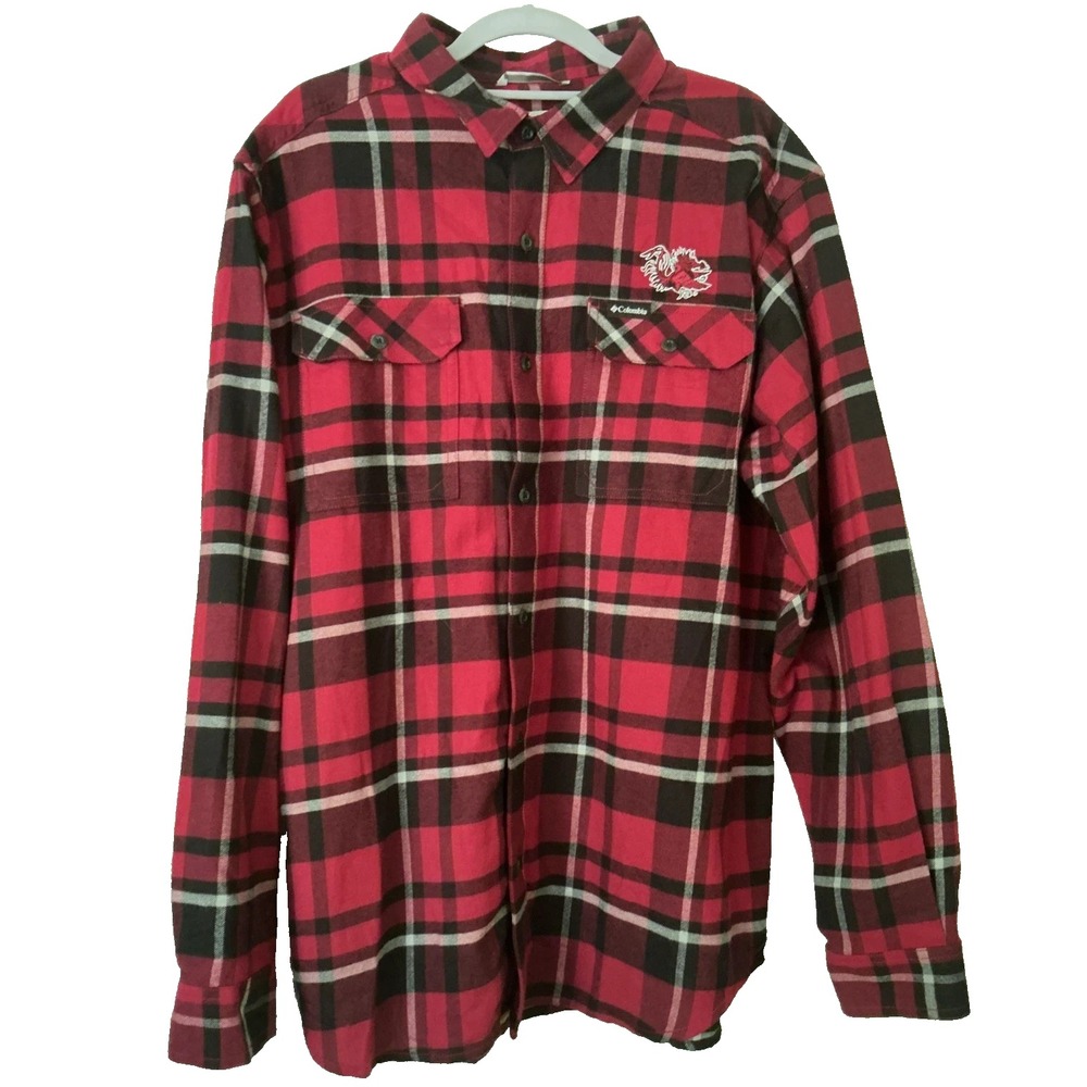 Columbia South Carolina Gamecocks Plaid Flannel Shirt Red Black Men L XM7232